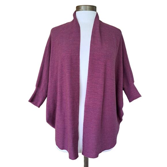 EILEEN FISHER Merino Wool Cardigan Cocoon Sweater Purple Melange Dolman Boxy - Picture 1 of 8